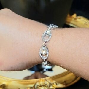 Vintage Oval Link White Topaz Silver Bracelet